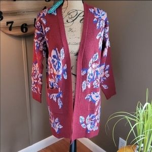 THE PIONEER WOMAN Burgundy Floral Cardigan with Pockets Size XS